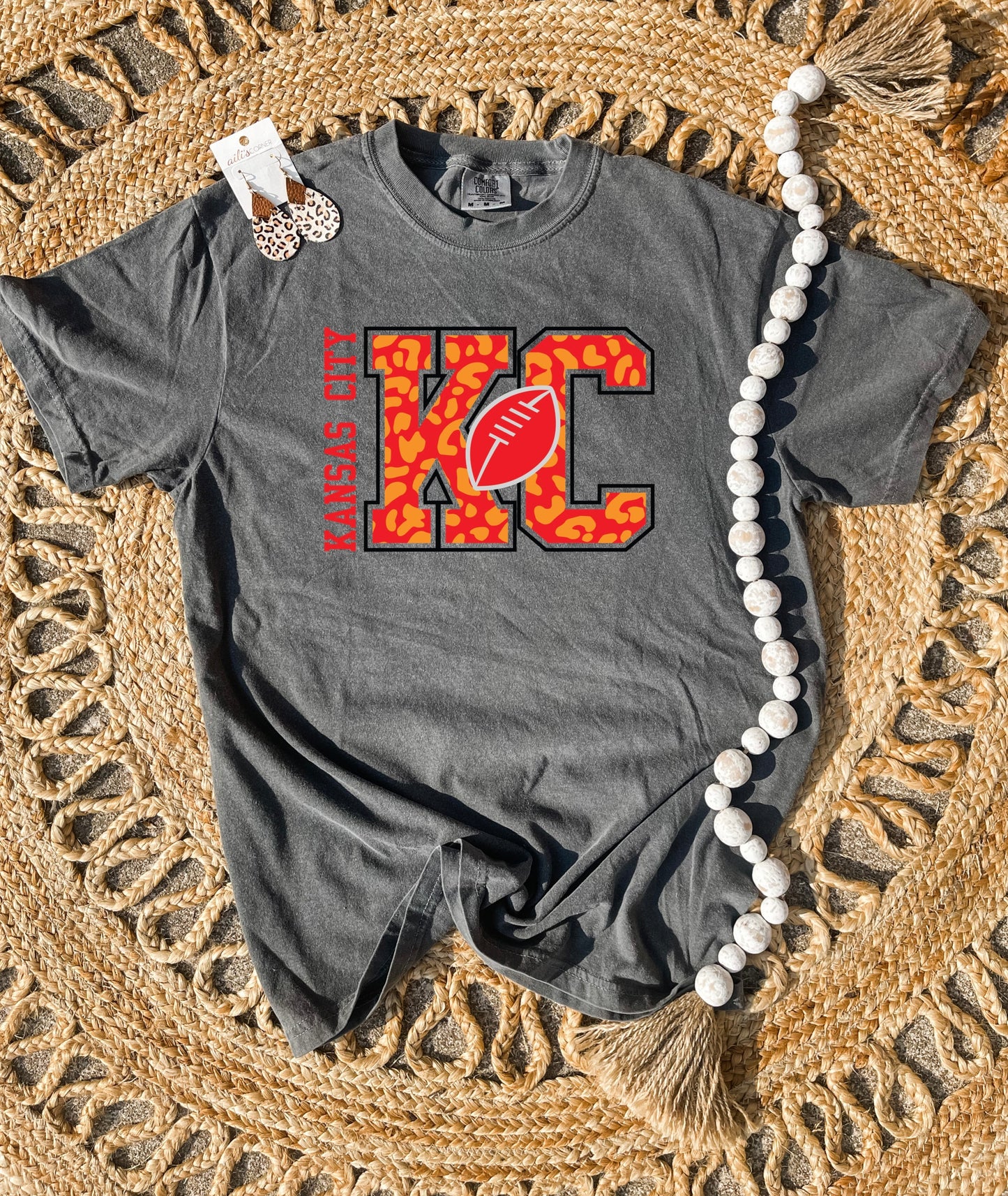 KC Kansas City Leopard Football Pepper Tee