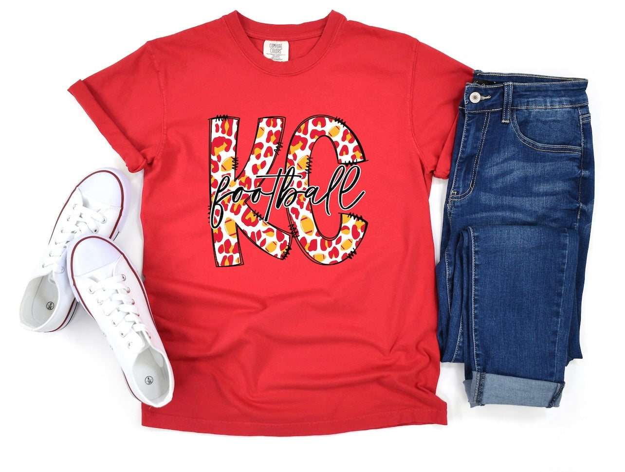 KC Football Cheetah Red Tee