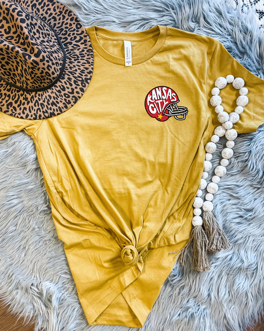 **HALFTIME DEAL** Left Chest Kansas City Star Helmet Mustard Tee