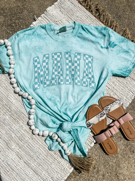 Teal Checkered Mama Sea Grass Colorblast Tee