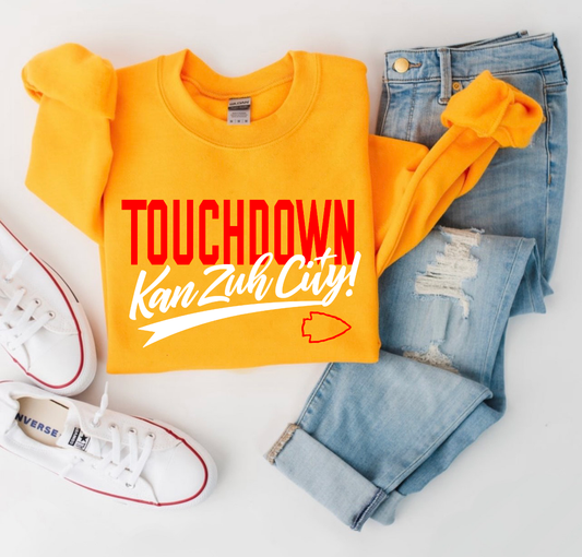**HALFTIME DEAL** Touchdown Kan Zuh City Arrowhead Gold Sweatshirt