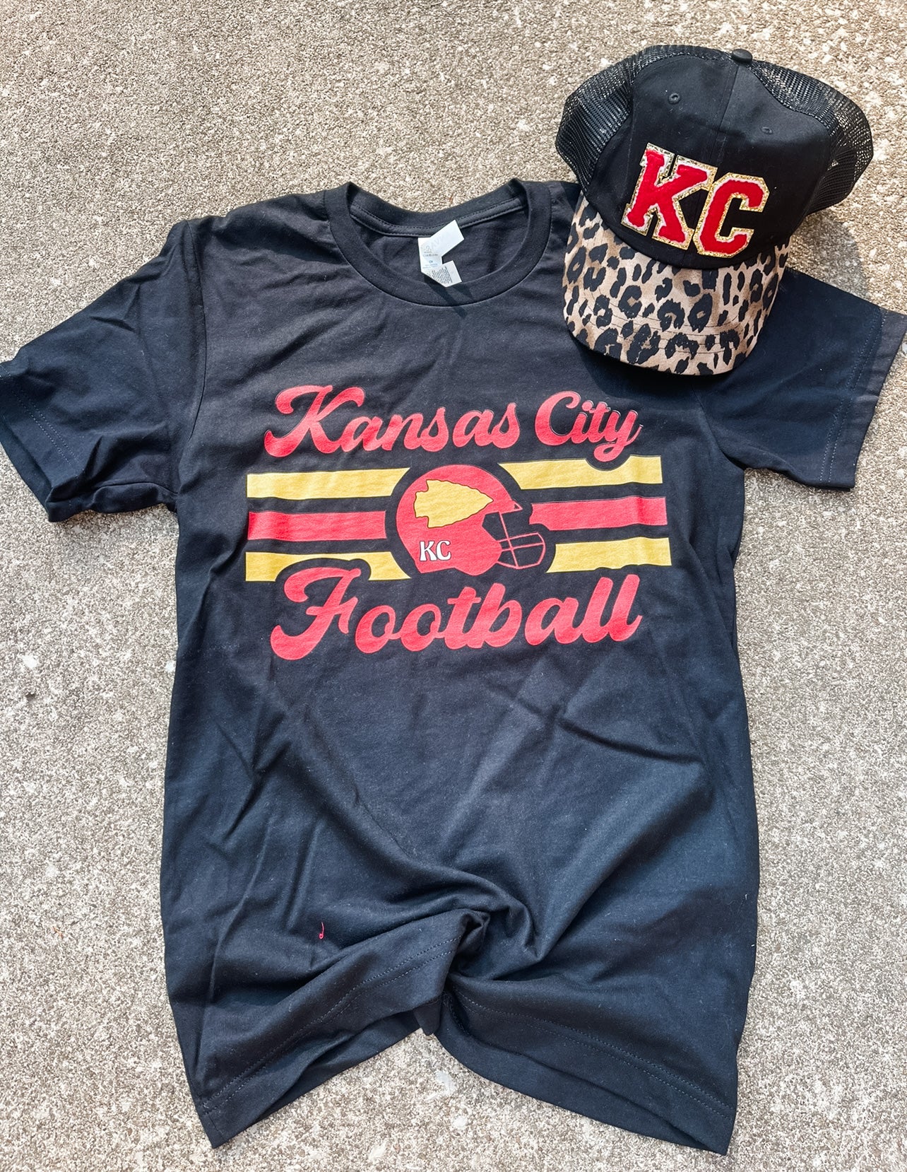 Kansas City Football Helmet Black Tee - Olive Street Boutique
