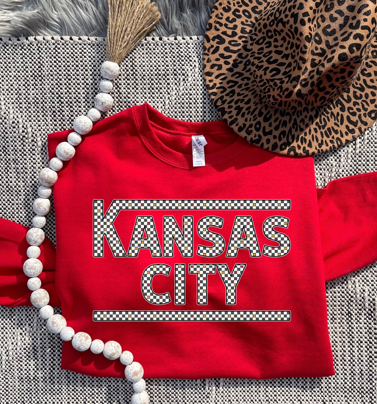 Grey/White Kansas City Checkered Red Sweatshirt