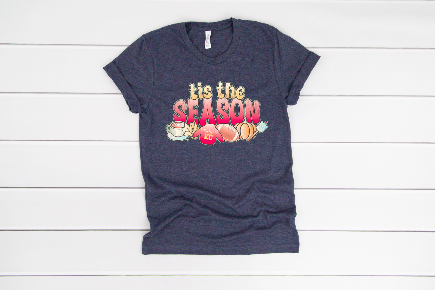 Tis The Season KC Football Heather Navy Tee
