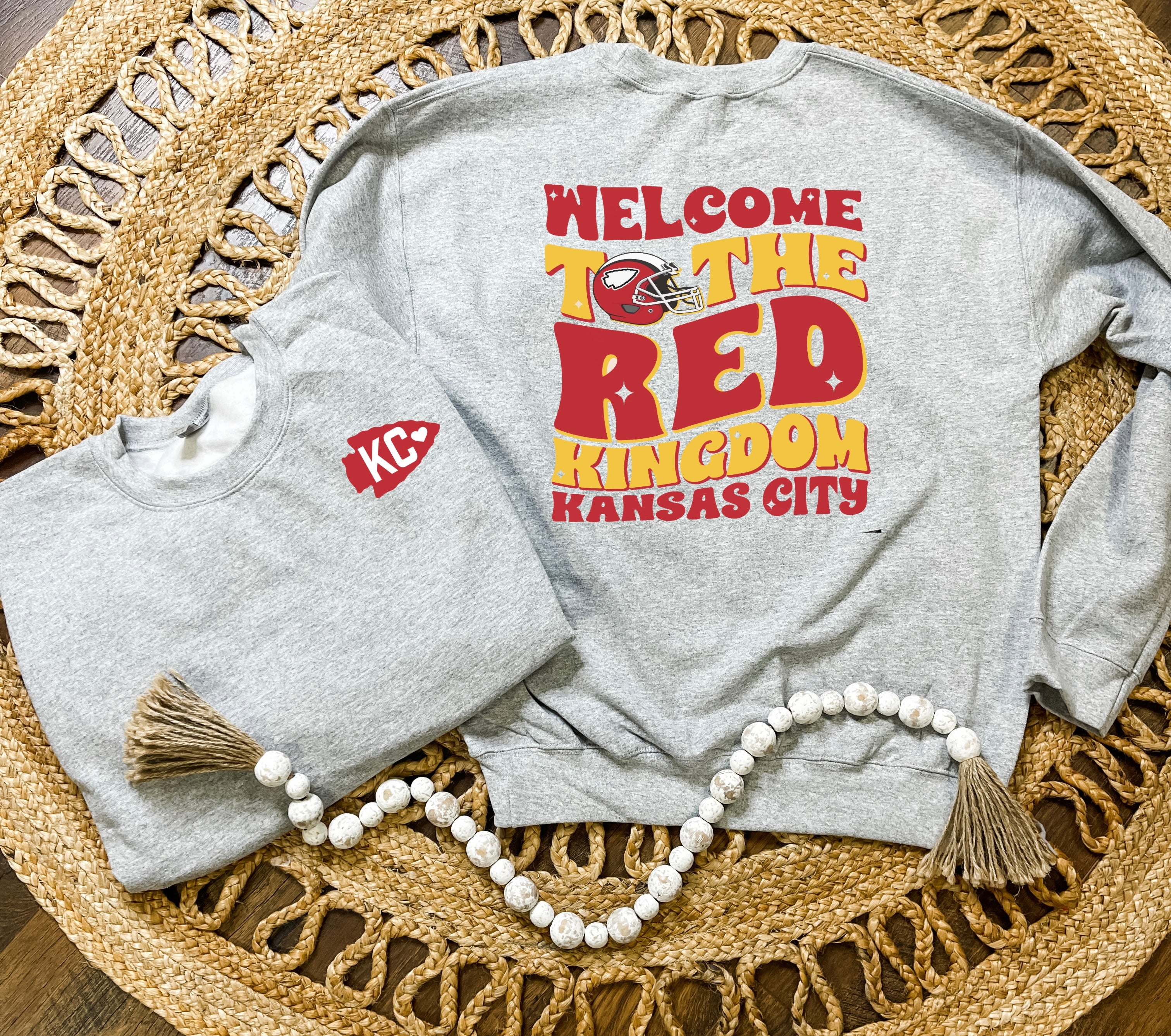 FRONT + BACK Welcome To The Red Kingdom Kansas City Grey Sweatshirt ...