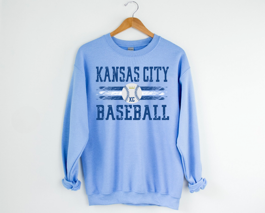 Distressed Blue & White KC Baseball Carolina Blue Sweatshirt