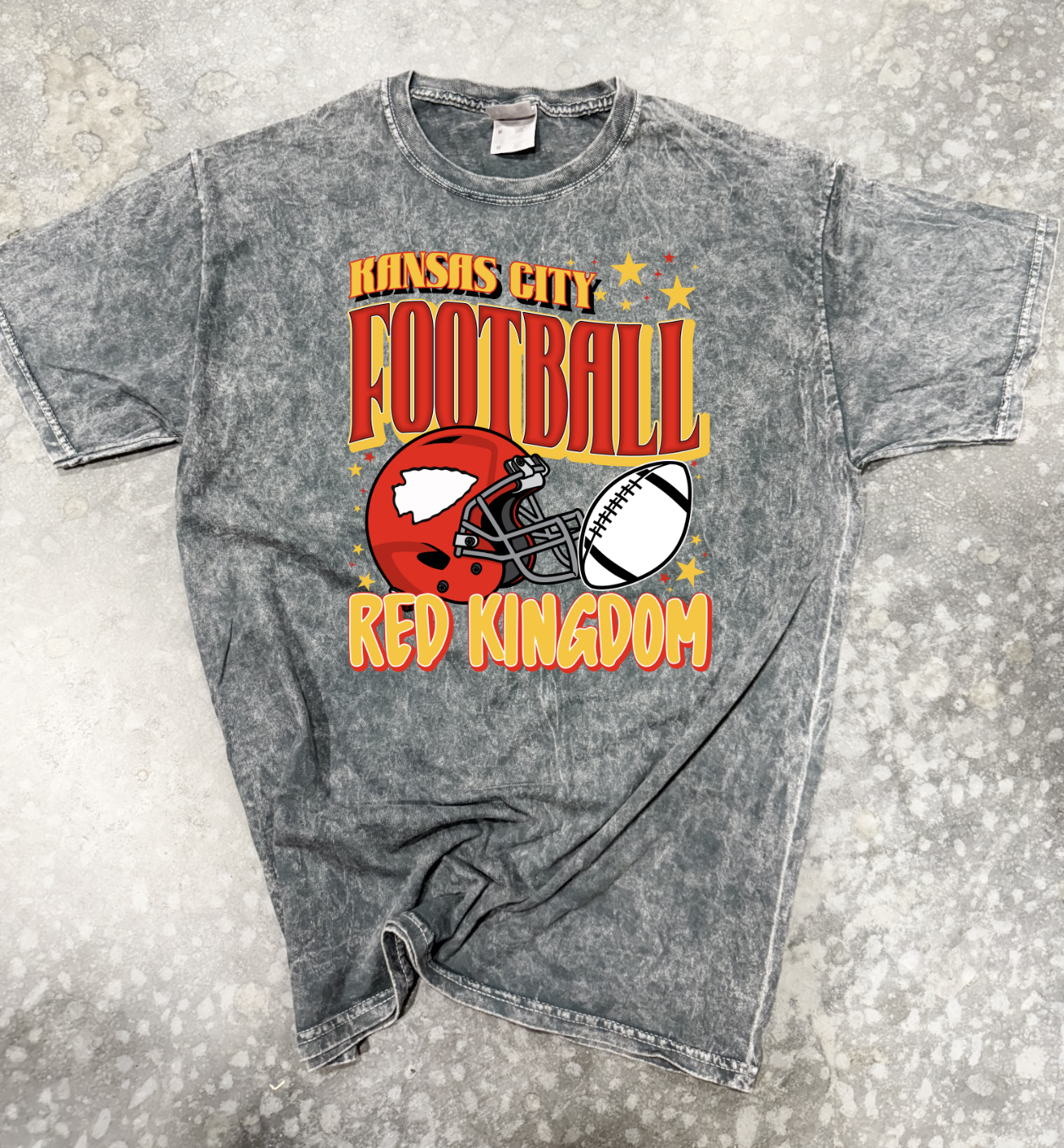 **FIRST 50** Red & Gold Kansas City Football Kingdom Grey Mineral Wash Tee