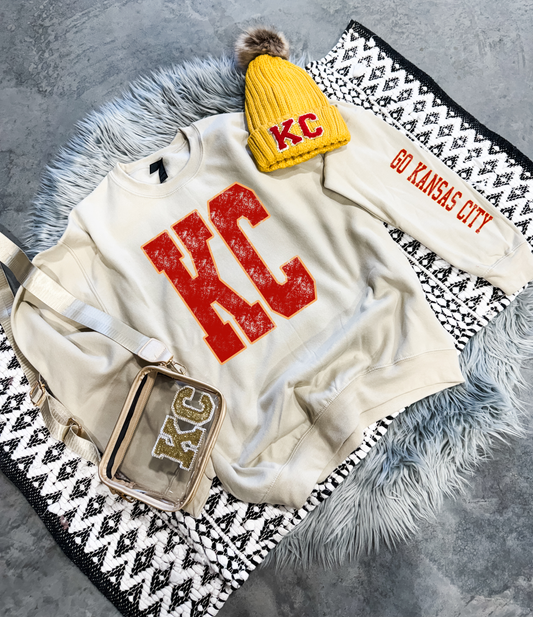Grunge Big KC & Go Kansas City Sleeve Sand Sweatshirt