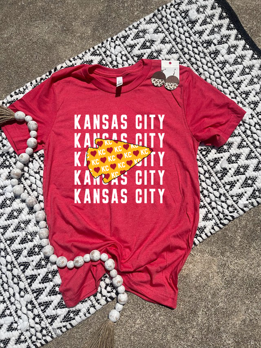 **HALFTIME DEAL** White Kansas City Repeat KC Heart Arrowhead Heather Red Tee