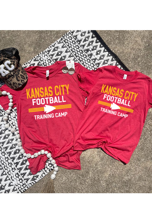KC Football Lined Arrowhead Training Camp Heather Red Tee