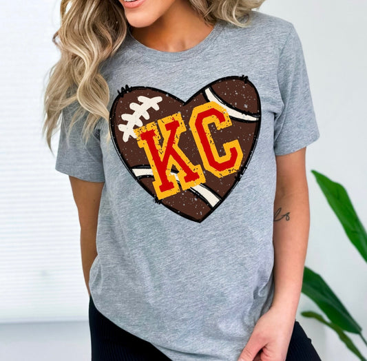 KC Heart Football Heather Grey Tee