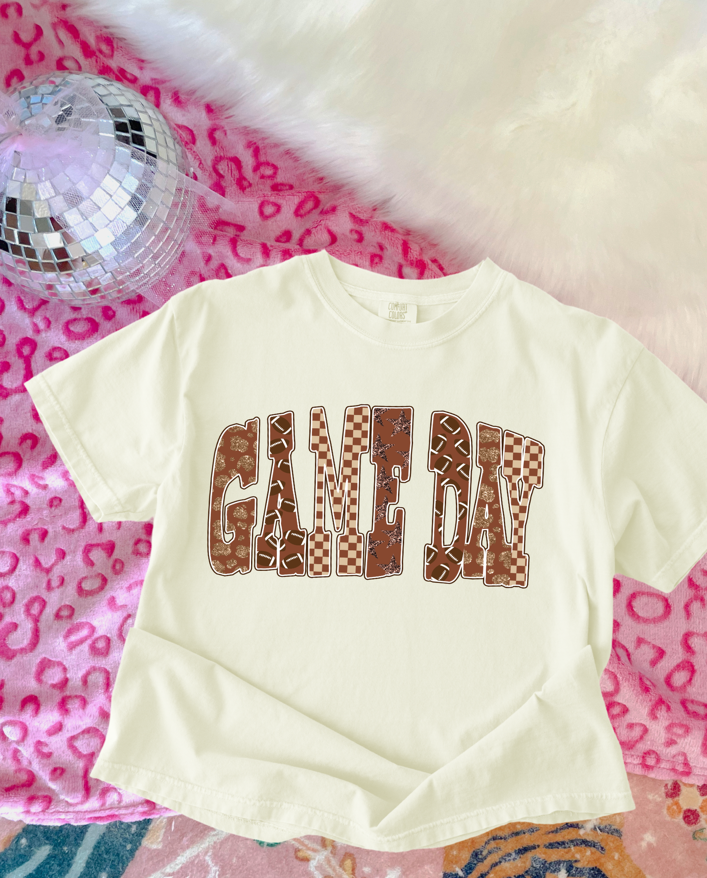 Brown Checkered & Footballs Game Day Ivory Tee