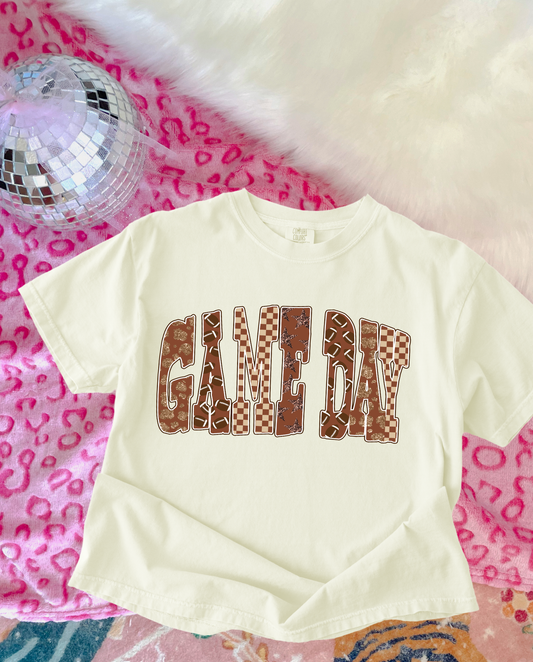 Brown Checkered & Footballs Game Day Ivory Tee