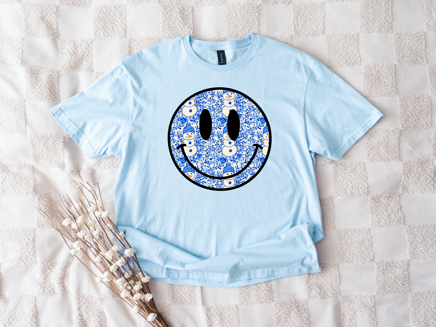 Snowman Smiley Light Blue Tee