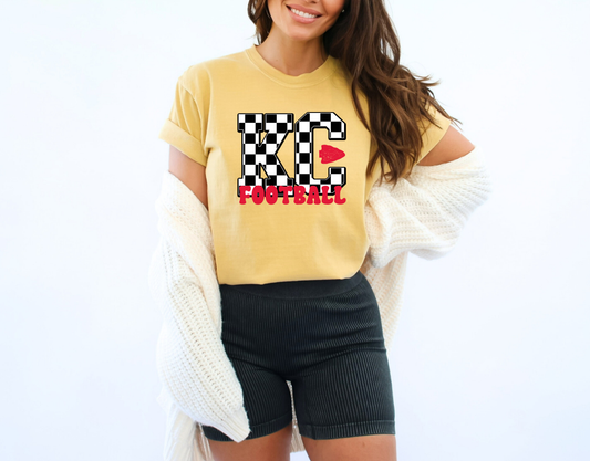 Checkered KC Football Arrowhead Mustard Tee