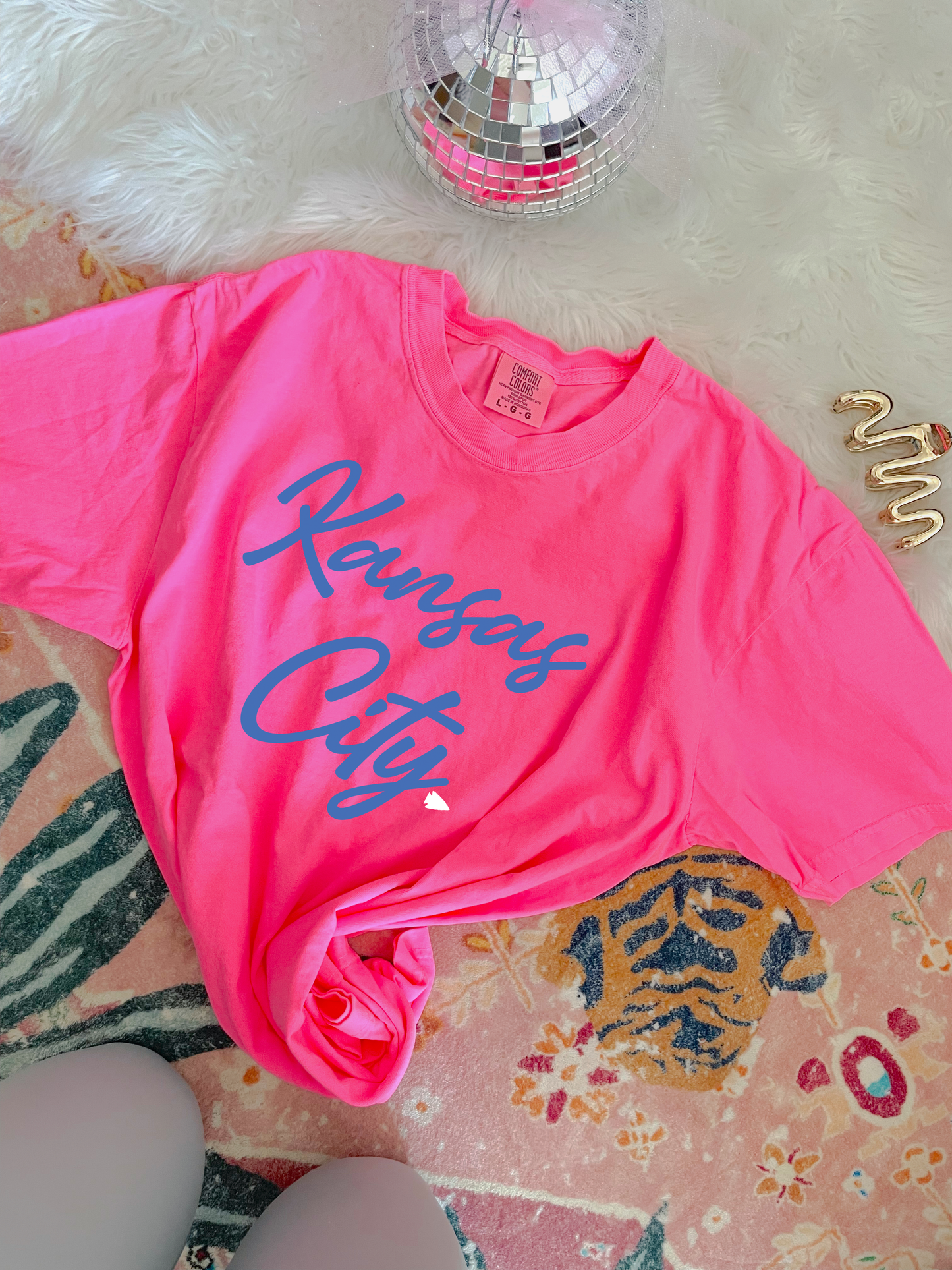 Blue Kansas City Script White Arrowhead Neon Pink Tee/Tank Option