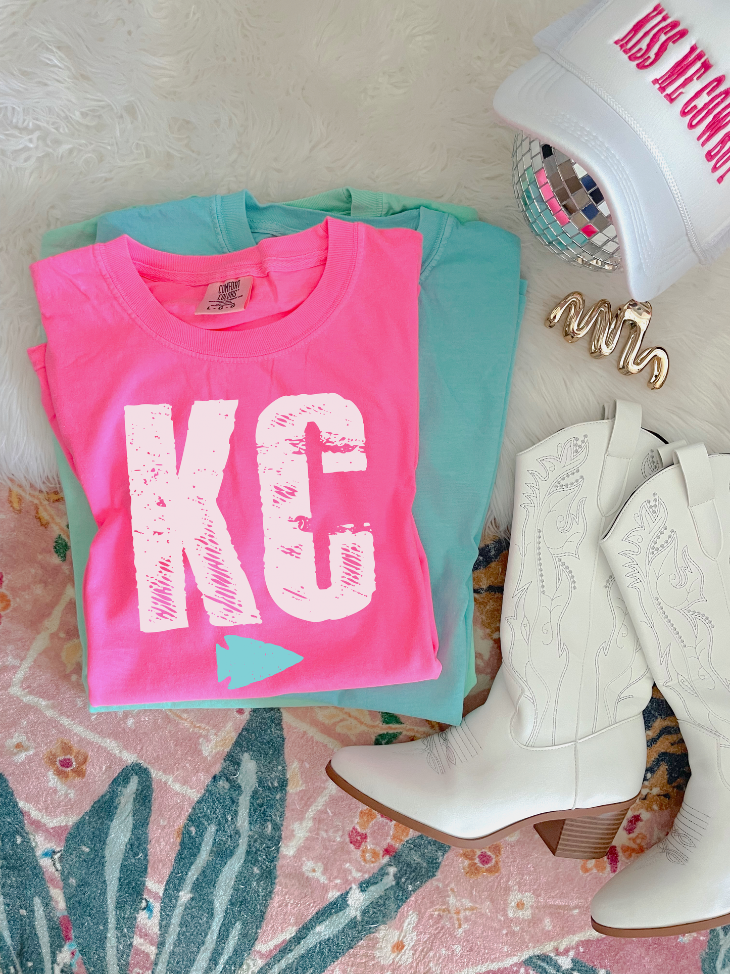 Light Pink Distressed KC Arrowhead Neon Pink Tee/Tank Option