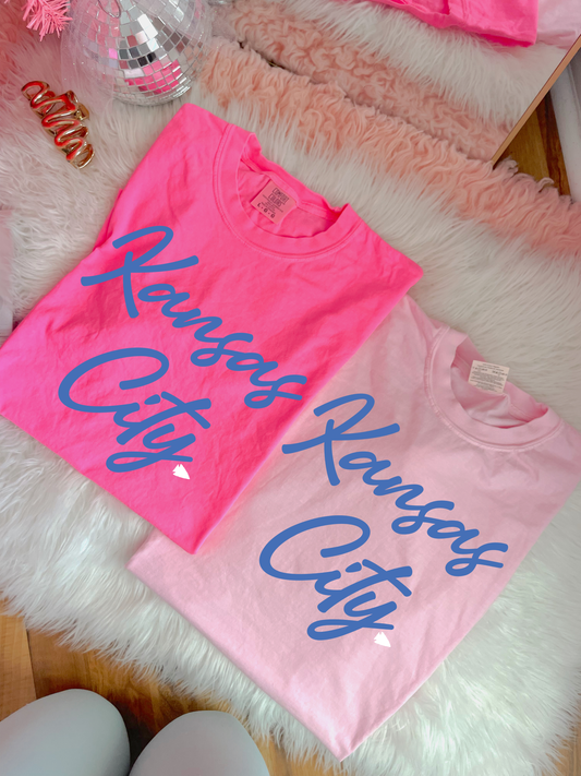 Blue Kansas City Script White Arrowhead Tee/Tank Option
