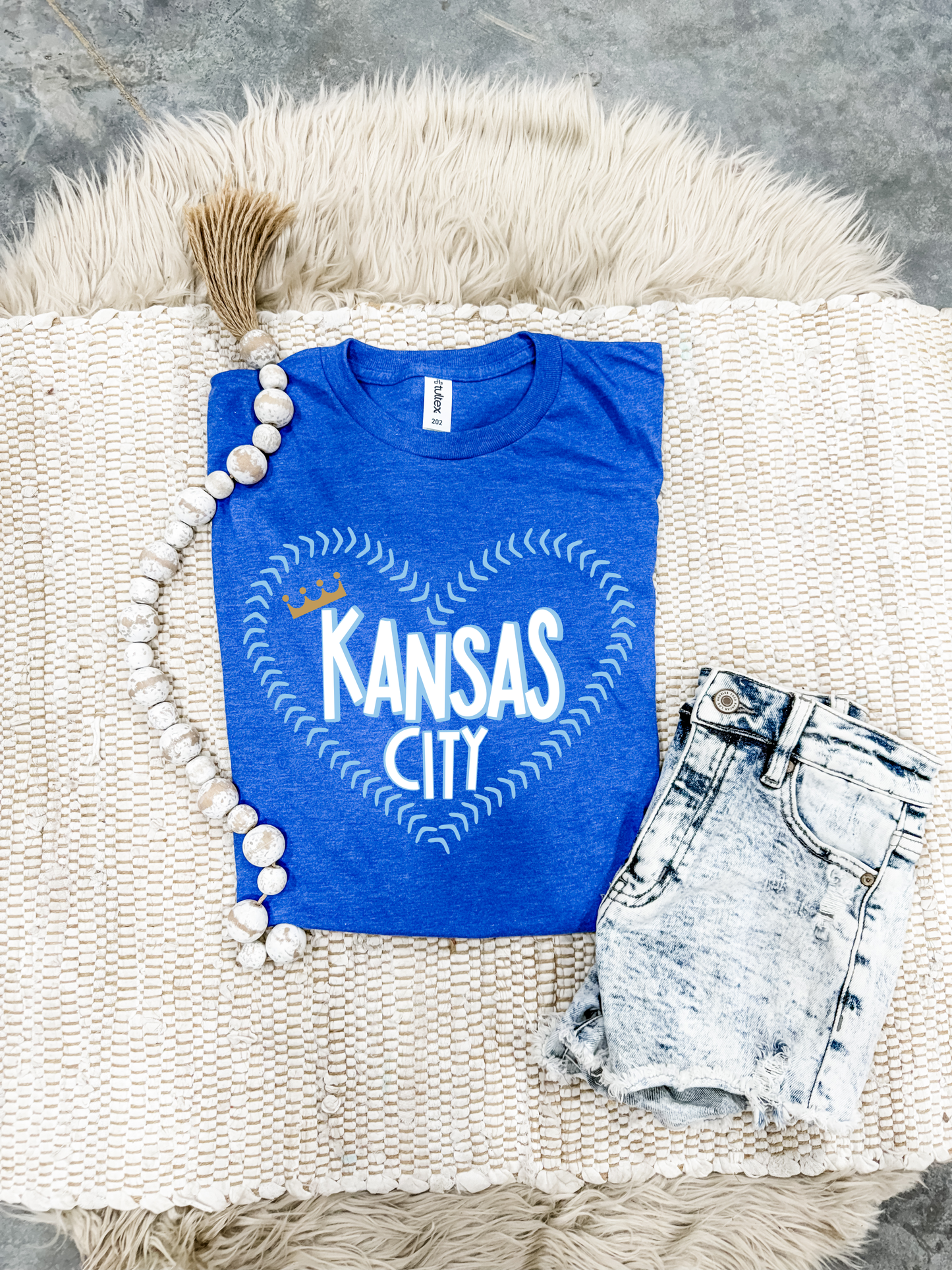 Baseball Stitching KC Heart Heather Royal Tee