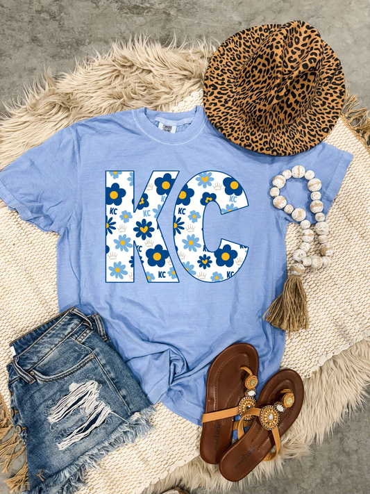 Blue & White KC Daisy Denim Washed Tee