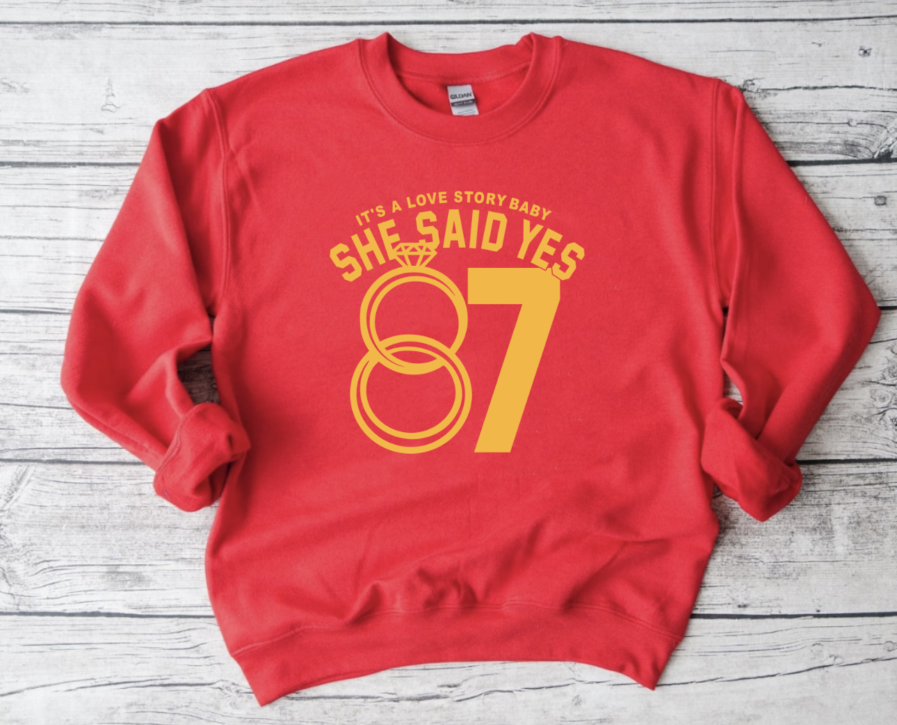 **HALFTIME DEAL** Gold She Said Yes 87 Heather Red Sweatshirt