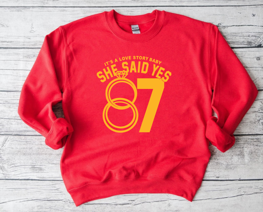 **HALFTIME DEAL** Gold She Said Yes 87 Heather Red Sweatshirt