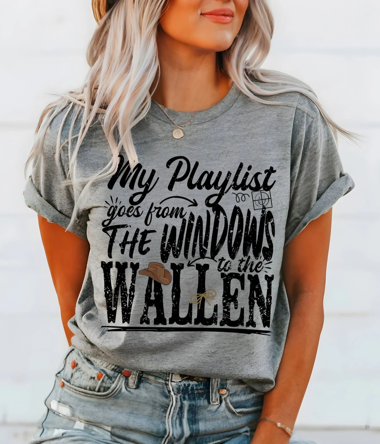 My Playlist Goes From The Window To The Wallen Heather Grey Tee