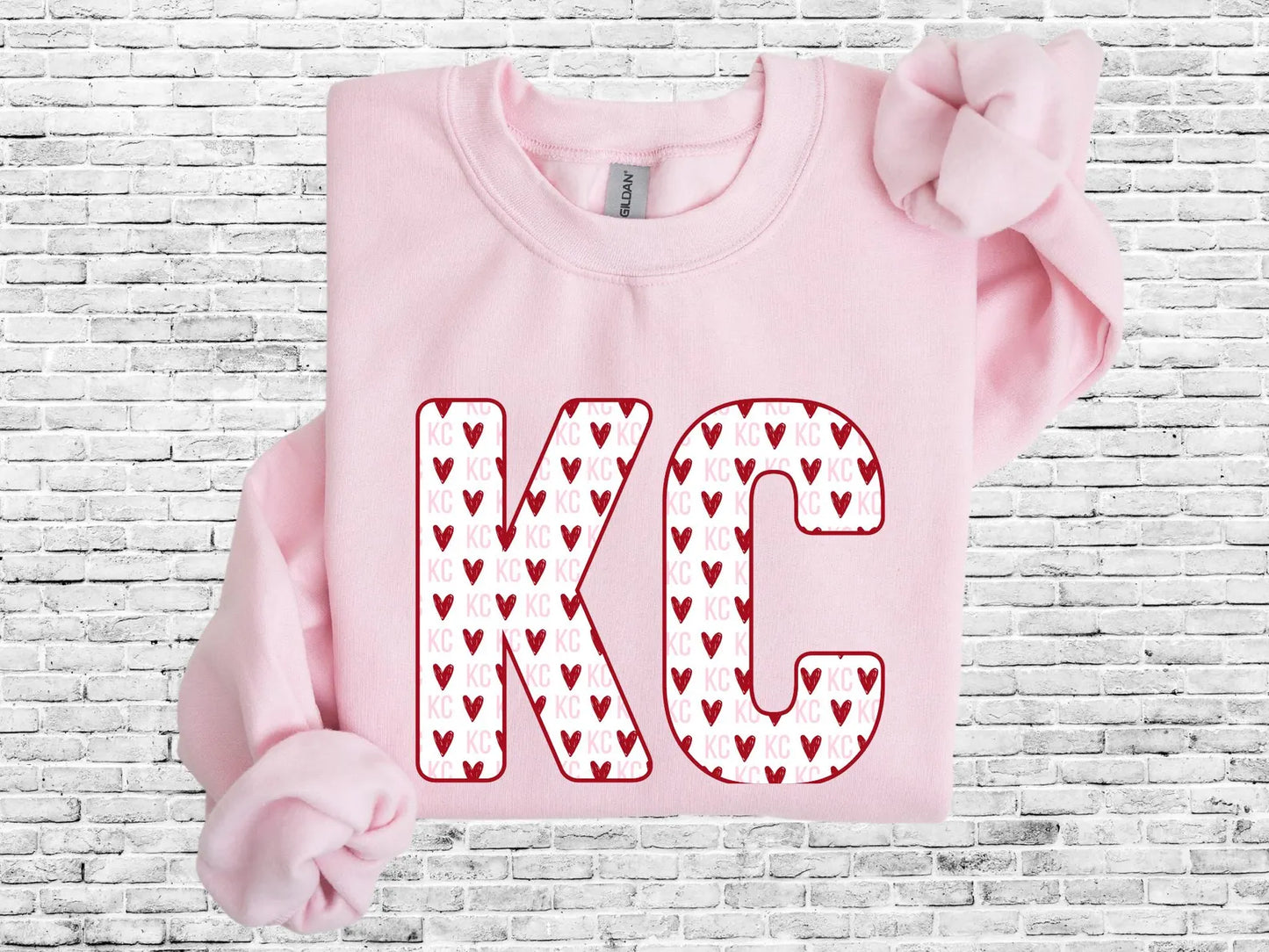 Multiple KC Hearts Inside KC Light Pink Sweatshirt