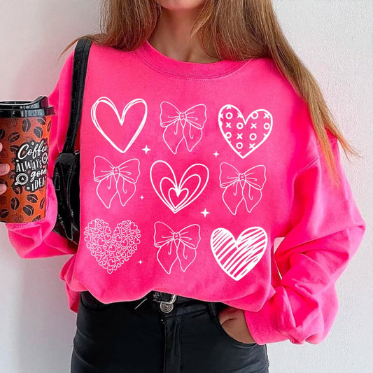 **DEAL OF THE DAY** Patterned Hearts & Ribbons Collage Heliconia Sweatshirt