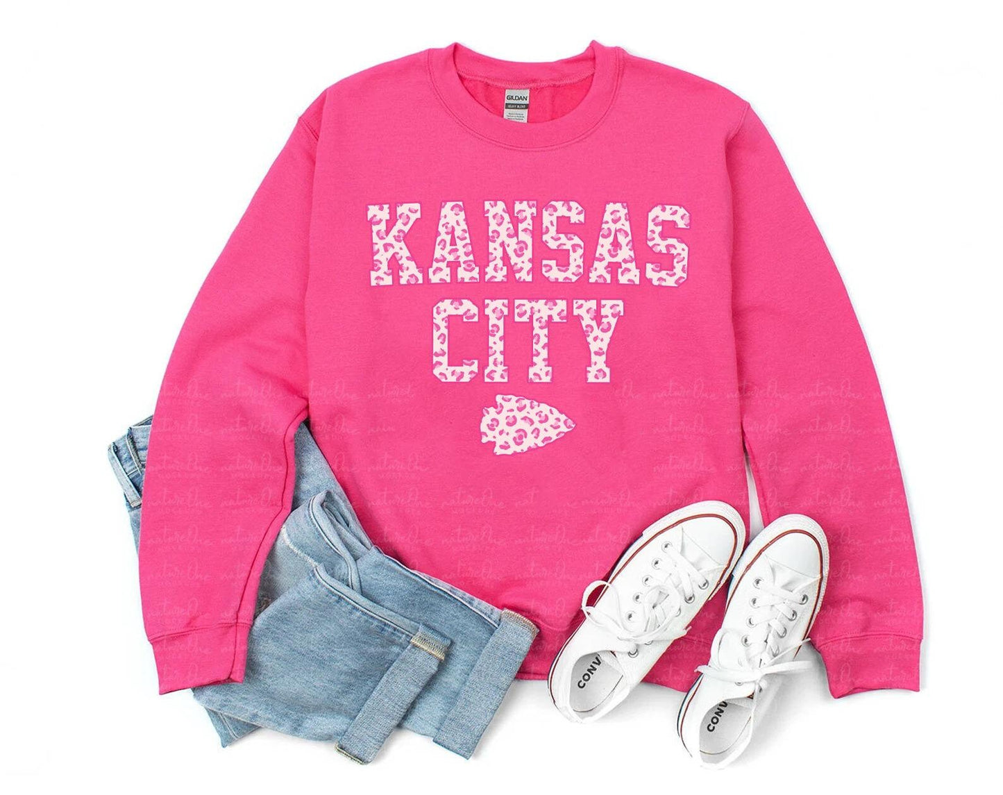 Pink Leopard Kansas City Arrowhead Heliconia Sweatshirt