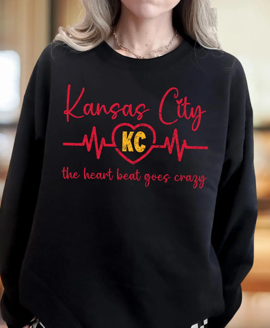 **HALFTIME DEAL** KC The Heart Beat Goes Crazy Black Sweatshirt