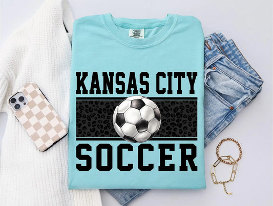 Kansas City Soccer Black Leopard Chalky Mint Tee