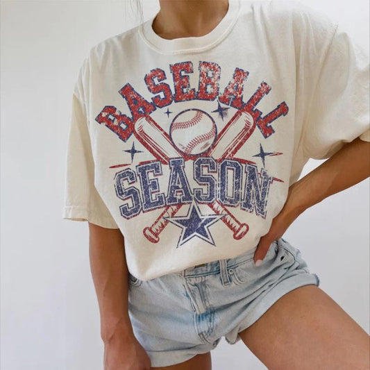 Baseball Season Crossed Bats Natural Tee