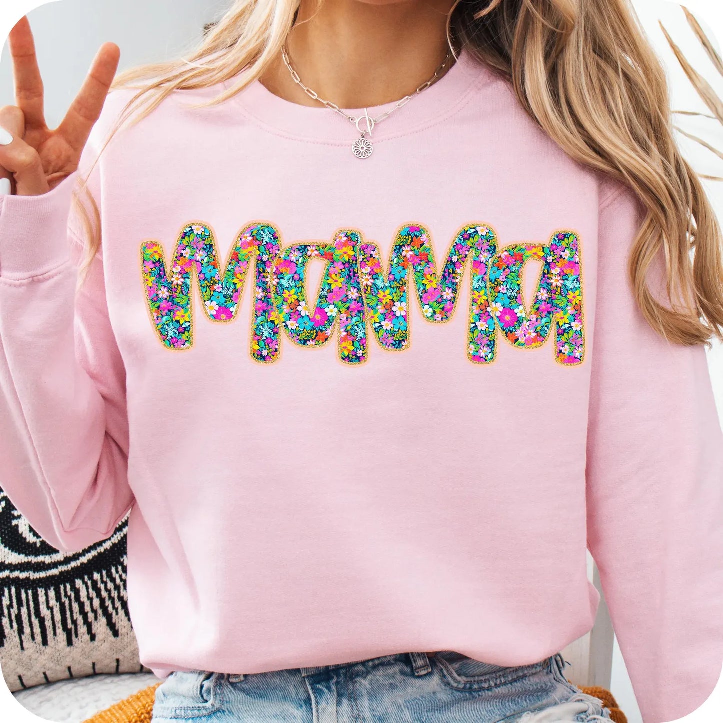 Spring Floral Mama Script Light Pink Sweatshirt