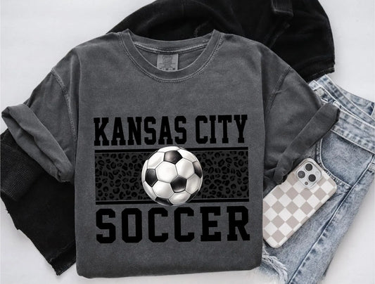 Kansas City Soccer Black Leopard Pepper Tee
