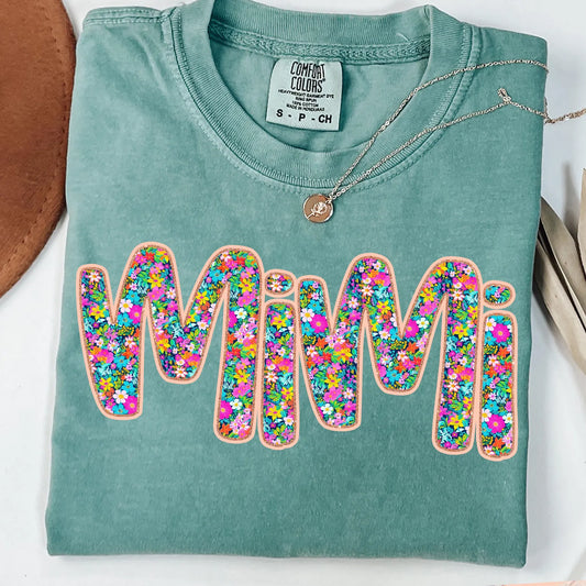 Spring Floral Mimi Script Seafoam Tee