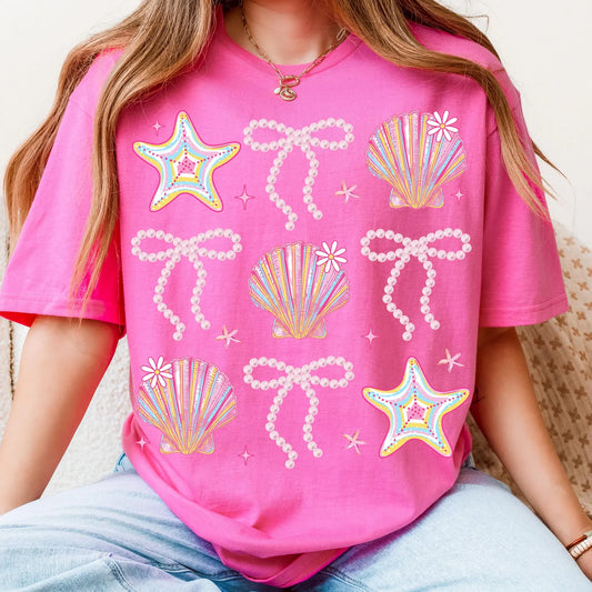**DEAL PRICE** Seashell & Pearls Hot Pink Tee Collage