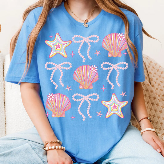 **DEAL PRICE** Seashell & Pearls Blue Tee