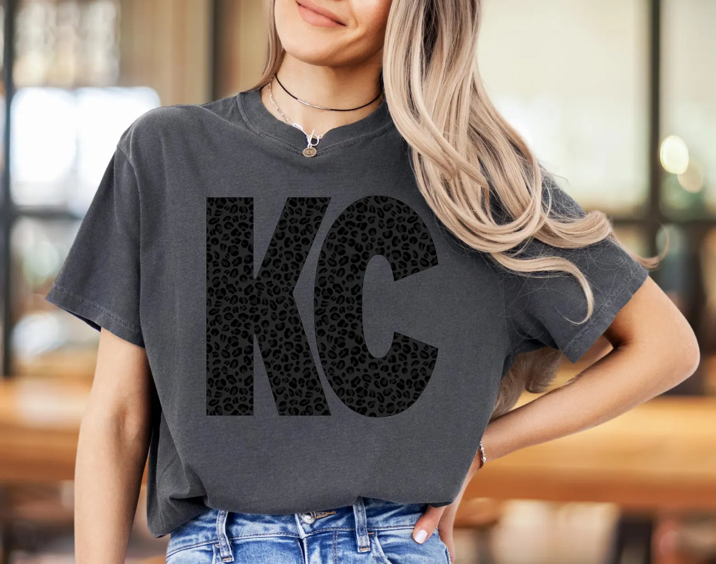 **DEAL PRICE** Block Letter Black Leopard KC Pepper Tee