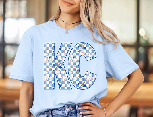 Solid KC Baseball Bats & Crowns Light Blue Tee