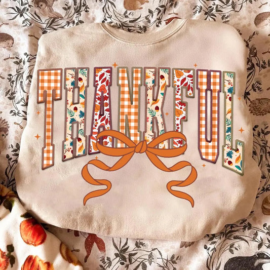**DEAL PRICE** Colorful Leaves Thankful Bow Sand Sweatshirt