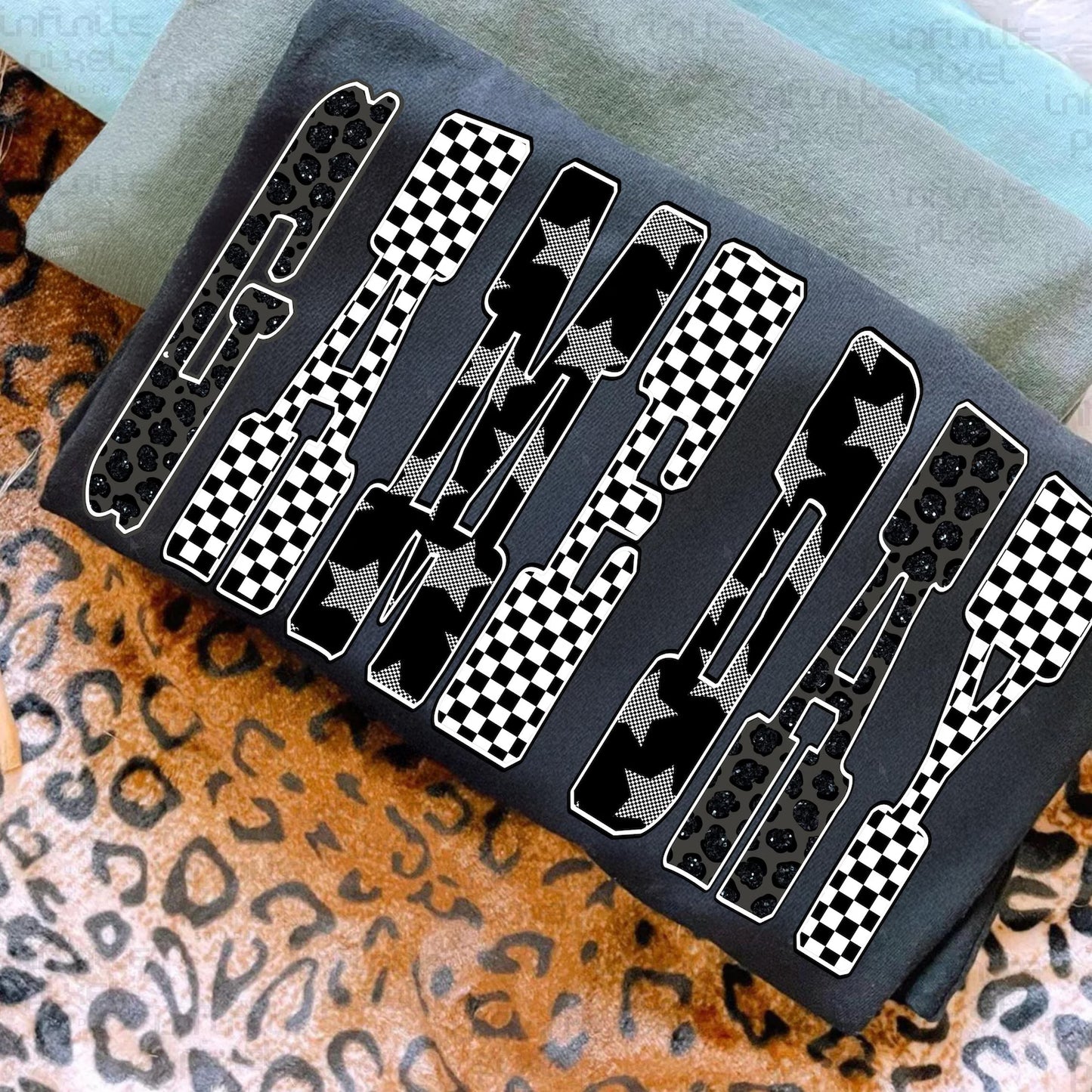 Game Day Checkered & Leopard Black Tee