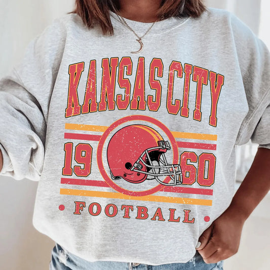 **HALFTIME DEAL** Vintage Red & Gold Kansas City 1960 Circle Helmet Ash Sweatshirt