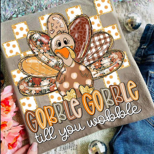 Turkey Square Gobble Till You Wobble Espresso Tee