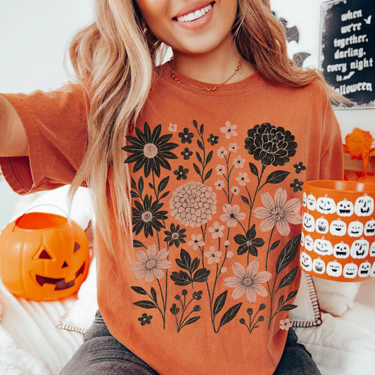 **DEAL OF THE DAY** Black & Neutral Wildflower Collage Yam Tee