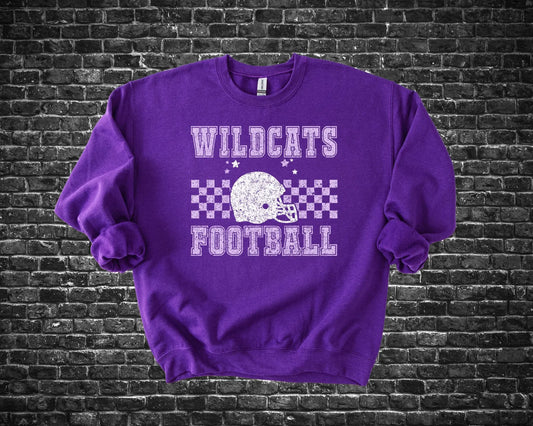 Light Purple Checkered & White Football Helmet and Stars Purple Sweatshirt