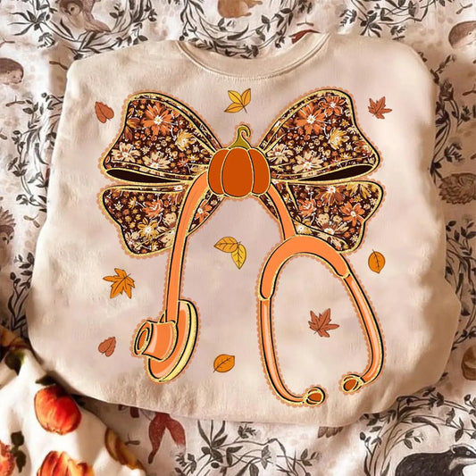 Floral Fall & Pumpkin Stethoscope Sand Sweatshirt