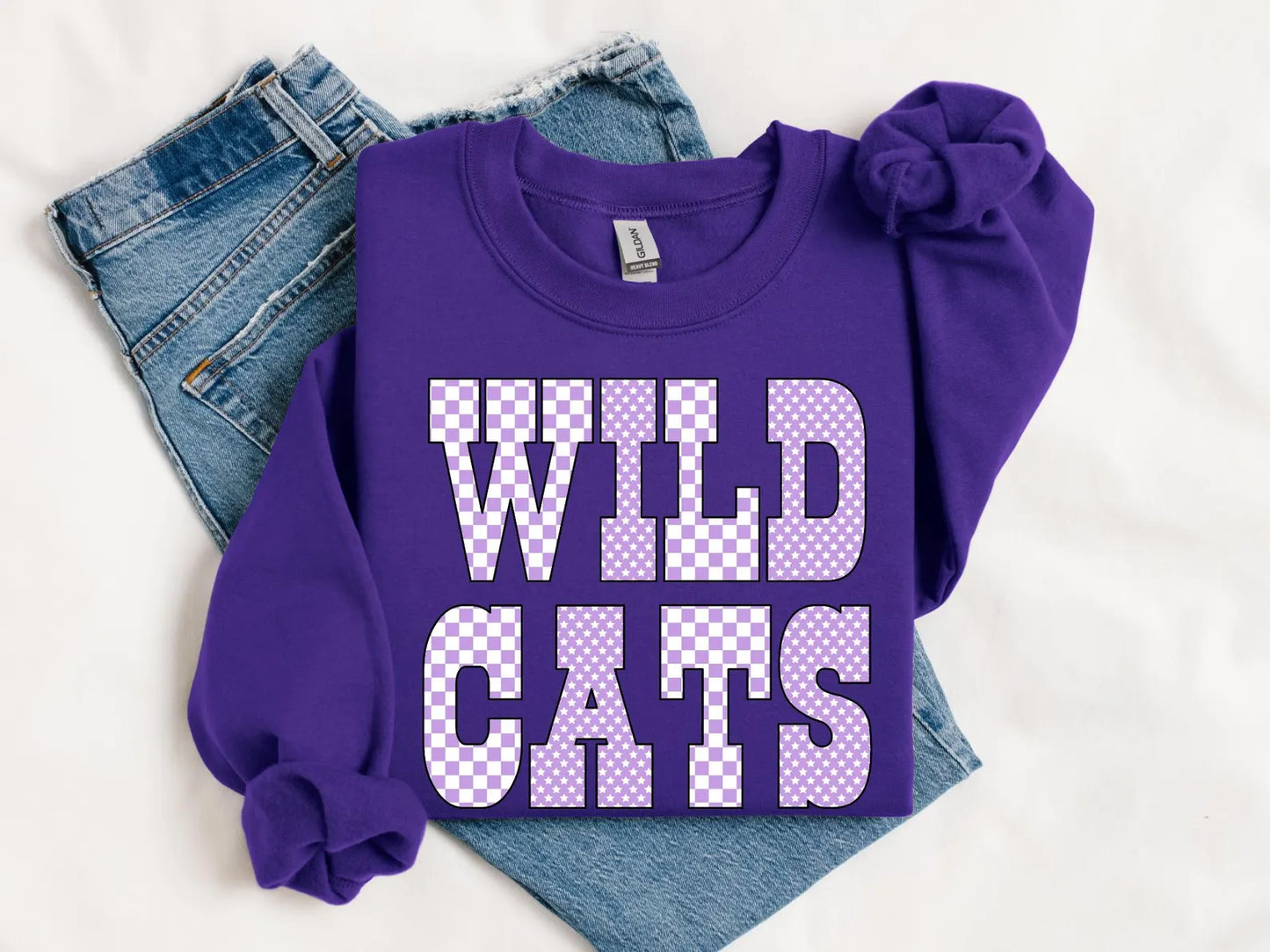 Light Purple Checkered & Stars Wildcats Purple Sweatshirt