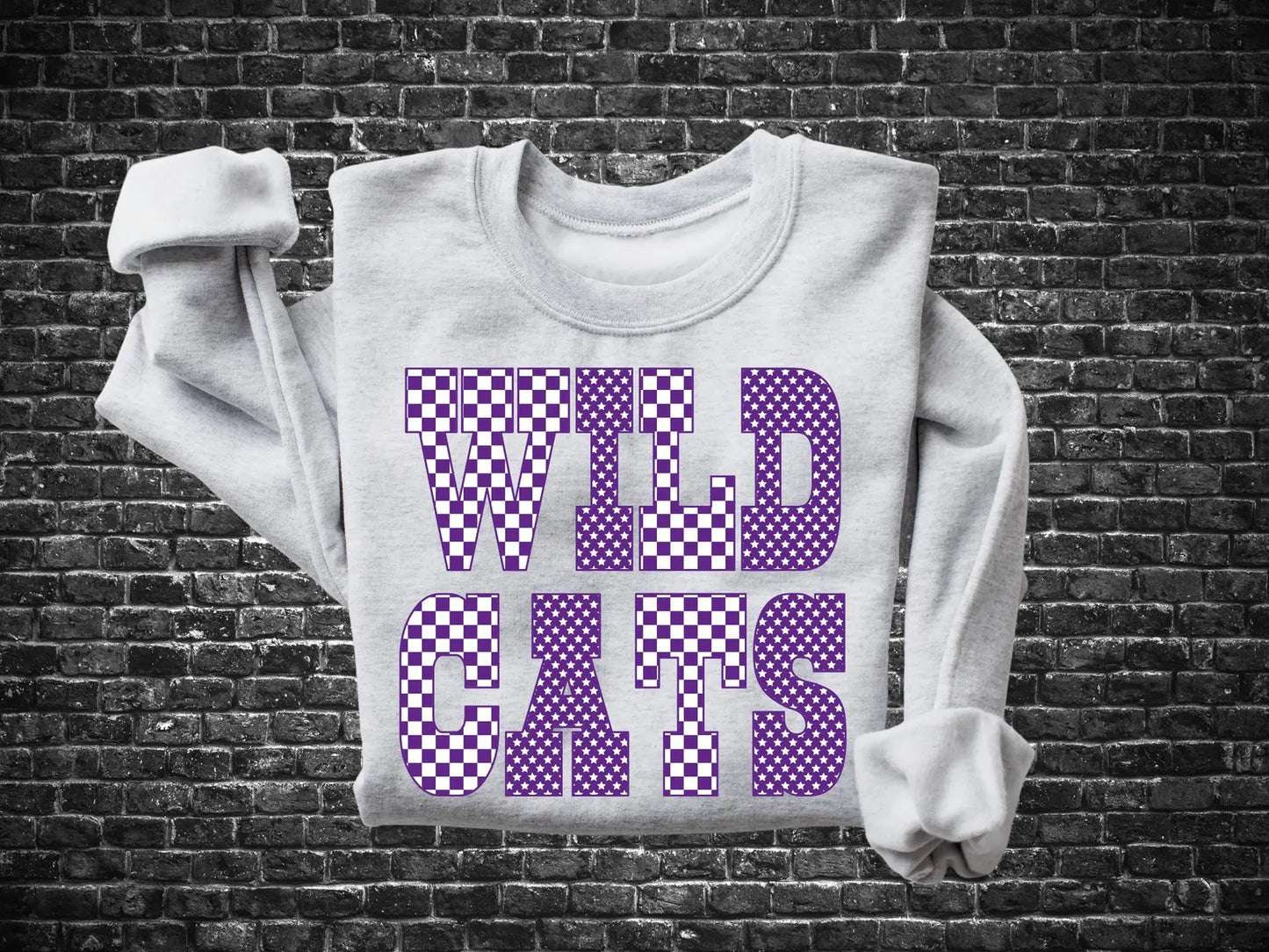 Dark Purple Checkered & Stars Wildcats Sports Grey Sweatshirt
