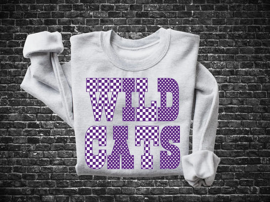 Dark Purple Checkered & Stars Wildcats Sports Grey Sweatshirt